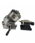 Heavy Duty Precision CNC Fourth Axis Rotary Dividing Head sporting a three jaw chuck and solid tailstock for milling accuracy.
