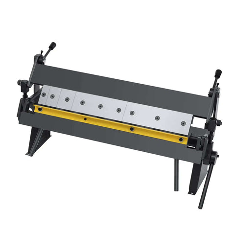 Industrial Box And Pan Brake 24 Inch Sheet Metal Bender for 20 gauge mild steel with removable fingers, front view.