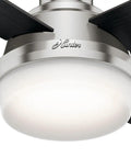 Close-up of 44 Inch Indoor Ceiling Fan With LED Light And Remote Control Dope Low Profile Flush Mount Brushed Nickel With 4 Black Oak Blades