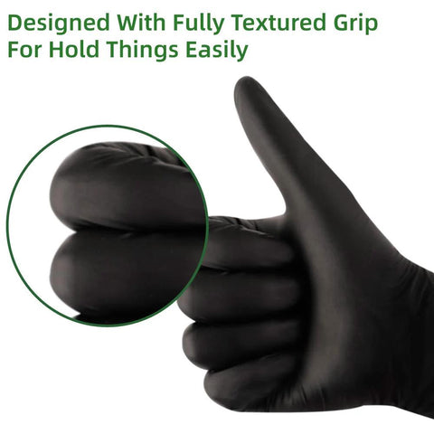 Black nitrile disposable gloves, size large, latex-free; pack of 100 for food handling or industrial use.