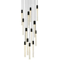 Slick Modern 13 Light Black Crystal Ceiling Pendant with adjustable cords and clear rods, perfect for brightening any indoor space.
