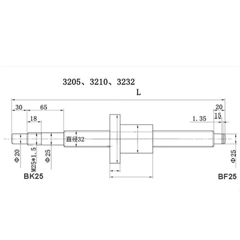 Technical drawing of SFU3205 C7 Ball Screw With Nut And HGR30 Linear Rails Plus HGW30CC Slider Blocks dimensions.
