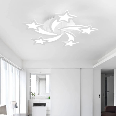LED Modern Ceiling Light Fixture With 5 Heads Flush Mount Dimmable Chandelier in living room, star-shaped design, 12.2 inch, 50W