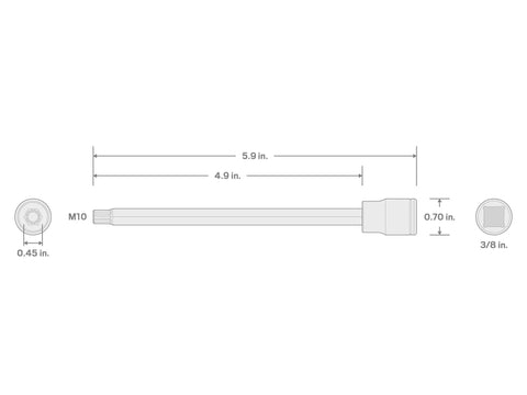 Diagram of Three Eighths Inch Drive M10 Long Triple Square Bit Socket For Go-To Heavy Duty Automotive And Machinery Tasks, Durable S2 Steel