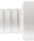 1 Inch Barbed To 1 Inch Socket PVC Pipe Fitting Adapter, white Schedule 40 plumbing connector, side view, barbed and socket ends visible