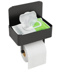 Toilet Paper Holder With Shelf And Flushable Wipes Dispenser Hidden Wipe Storage Matte Black Stainless Steel Wall Mount Organizer Durable Rust Resistant Bathroom Accessory