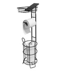 Freestanding Movable Toilet Paper Holder Stand With Raised Base And Top Shelf Holds Three Rolls Plus Phone Or Wipes Space Saver