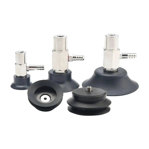 Pbt Series Two Layer Industrial Manipulator Pneumatic Rubber Suction Cup Chuck Pbt-06 White Gripper Vacuum Pad with various sizes and fittings.