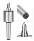 Triple Bearing Live Center For Metal Lathe Turning With 0.0002 Inch Precision, showing tapered point and bearing details.
