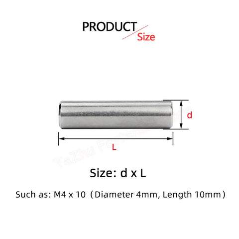 Premium 304 Stainless Steel Dowel Pin With Chamfered Ends For Precision Positioning And Mounting Holes In Machining Projects Offering Durable Wear Resistant Performance In M1 To M3 Sizes Plus Various Lengths, shown with dimensional markings.