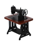 Authentic Vibes Rad Tiny 1/24 Scale Miniature Sewing Machine Dollhouse Replica And Home Decor Ornament, black with wood table.