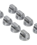 Stainless Steel Cooktop Knob Kit Replacement For Most Major Brands, Easy Install, set of 8 knobs shown in angled layout.