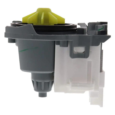 Dishwasher Drain Pump Replacement W10348269 Black Fits WPW10348269 661662 side view, grey and yellow components