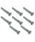 Set of eight chrome bolts for pinball machines, 2.75in length, 5/16in thread width, silver hardware replacement part 4322-01125-40
