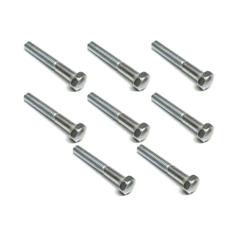 Set of eight chrome bolts for pinball machines, 2.75in length, 5/16in thread width, silver hardware replacement part 4322-01125-40