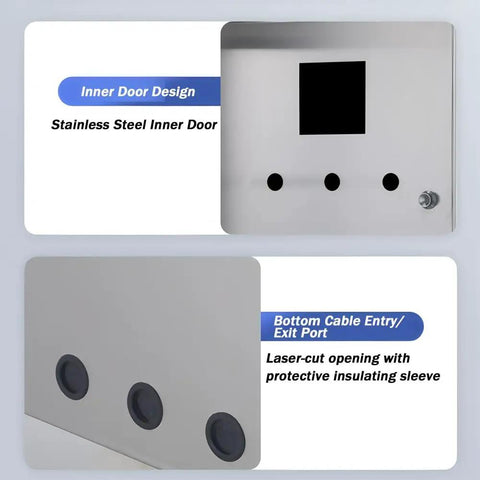 304 Stainless Steel Electrical Enclosure Junction Box With Heavy Duty Hinged Lock Indoor Outdoor Weatherproof Steel Cabinet For Secure Wiring Electrical Components And Durable Protection In Harsh Environments, stainless inner door and bottom cable ports