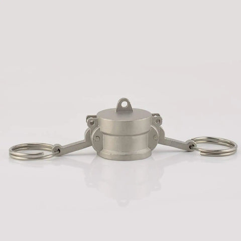 Two Pack Aluminum Cam and Groove Fittings Type DC Dust Cap 3 Inch with Two Camlock Gasket Fittings 3 Inch, front view