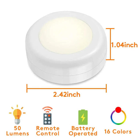 13 Color LED Puck Lights With Remote Control Wireless Battery Powered Stick On Under Cabinet Lighting Dimensions
