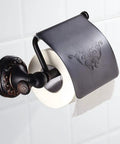 Oil Rubbed Bronze Toilet Paper Holder With Cover, Brass Tissue Roll Holder for Bathroom, floral design, mounted on wall