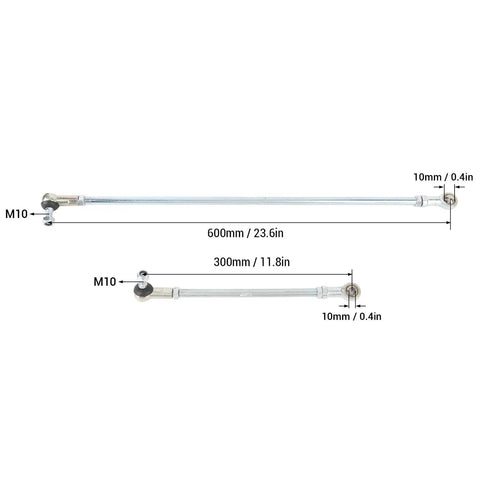 Beefy Go Kart Tie Rods Steel Alloy For Precision Steering shown in 600mm and 300mm sizes for Yerf Dog go karts.