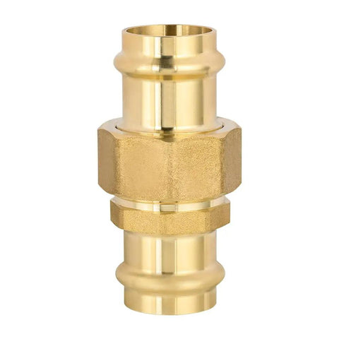 Built Tough 2 Inch Copper Press Union Coupling Fittings Pack Of 20 Heavy Duty Brass Plumbing Connectors, detailed view of a brass coupling fitting.