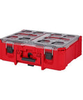 Top Shelf Tool Storage Crate Built Like A Tank For Milwaukee Packout Compatibility with transparent lid and red body.