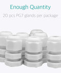 PG7 Cable Gland Kit 20 Pieces White Nylon Waterproof Wire Glands Connector Fitting For 3mm To 6.5mm Cables With Four Part Design