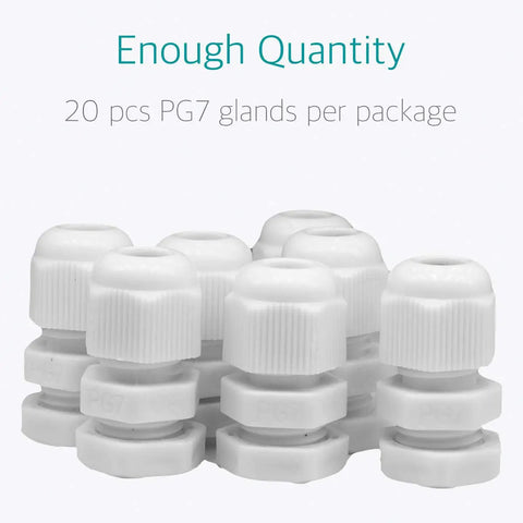 PG7 Cable Gland Kit 20 Pieces White Nylon Waterproof Wire Glands Connector Fitting For 3mm To 6.5mm Cables With Four Part Design