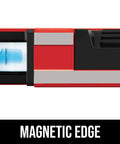 Close-up of 12 Inch Digital Level With Backlit LCD, High Accuracy Blue Vials For Vertical And Horizontal Readings, showing magnetic edge.