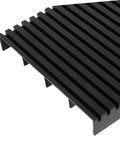 Two Piece Static Bar Rack Kit With Strips And PCB Feet, close-up of black anti-static slotted design for circuit boards