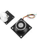 Heavy Duty Electromagnetic Door Stopper Holds Up To 60kg Solid As A Rock With Instant Safe Release For Wood And Metal Doors Running On 12V To 24V DC Dual Voltage Security Gear shown from above with black base and wiring.