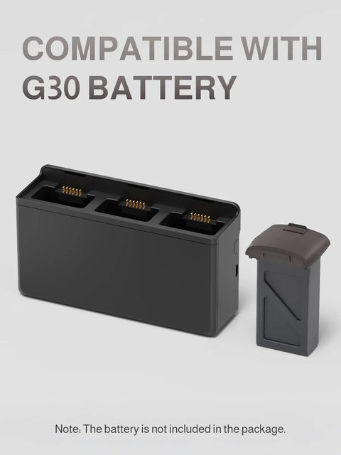 G30 Drone 3 In 1 Charging Dock for Drones, slim design, shown compatible with G30 battery, black and brown finish