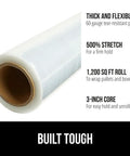 Beefy Heavy Duty Stretch Wrap Film With 500 Percent Stretch 60 Gauge Clear 1200 Ft Shrink Wrap Roll 17 Inch Puncture Resistant