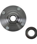Front Wheel Bearing And Hub Kit For 2002 To 2006 Nissan Sentra Direct Fit Replacement Includes One Front Wheel Bearing And One Front Wheel Hub Plus DIY Video Guide For Easy No Fuss Plug And Play Installation, top view showing circular metal components.
