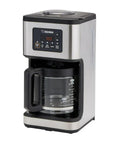 Programmable Dome Brew Coffee Maker Featuring Twenty Four Hour Timer Backup Memory And Sleek Stainless Steel Finish with glass carafe.
