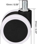 Rock Solid Heavy Duty Swivel Caster Wheels Two Inch PU Twin Roller M10X15MM Threaded Stem with measurements for furniture use.