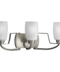 Three Light Sleek Modern Bath Vanity Light With Etched Glass In Brushed Nickel Transitional Style Dimmable Fixture For LED Or Incandescent Bulbs
