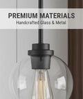 Close-up of Straight Up Matte Black Globe Pendant Lights 2 Pack With Clear Glass Shades showcasing handcrafted materials.