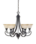 Barcelona 6-Light Chandelier in Natural Iron Finish with Ochre Glass, Classic Rustic Ceiling Light Fixture, 30.75x27.5 Inches