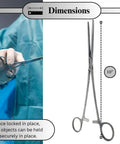 Stainless Steel Hemostat Forceps With Fully Serrated Straight Jaws, Multipurpose Locking Clamps, 10 Inch, Beefy Grip, Heavy Duty, Rust Resistant, Pro Grade Medical Tweezers For Surgical, Lab, And Clinic Use shown with 10-inch dimensions
