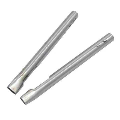 Two carbon steel punches from the Six Size Leather Oval Hole Punch Set for belts, straps, gaskets and other soft materials crafting.