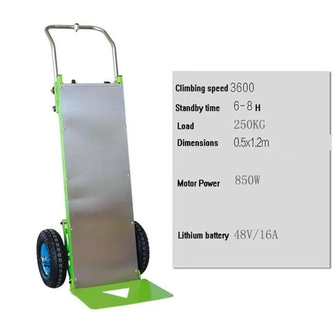 Kick Back And Roll Easy With This Badass 250KG Electric Stair Climber Hand Truck Powered By A Mighty 850W Motor, green hand truck with large wheels.