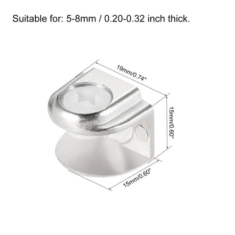 Heavy Duty Glass Shelf Brackets Set With Adjustable Zinc Alloy Clamp Clips For 8 To 10mm Glass, 19x15x15mm, close-up view