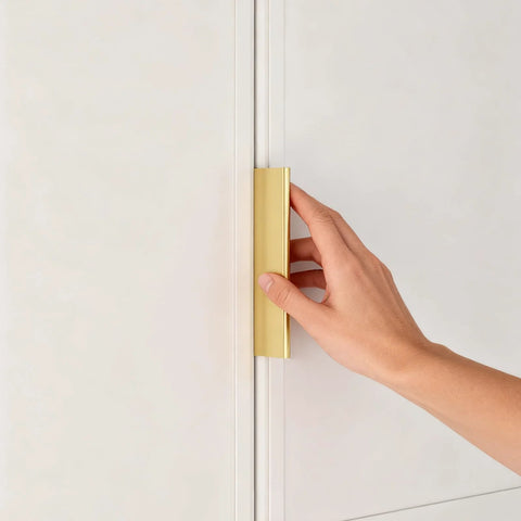 10 Pack Gold Edge Finger Pulls For Cabinets Aluminum Cabinet Handles For Kitchen Concealed Drawer Pulls With 3 Inch Hole Center in use