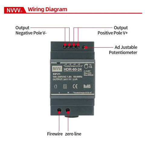 Ultra Slim Step Shape 24V DC DIN Rail Power Supply 60W 2.5A With Wide 85 To 264V AC Input TS 35 7.5 Or 15 wiring diagram