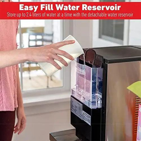 Top Rated Countertop Ice Maker Featuring Slick Self Serve Lever And Built In Self Cleaning Cycle That Whips Up Smooth Chewable Nugget Ice Fast For Any Modern Home Or Office Setup, easy fill 2.4L water reservoir.