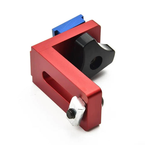 Red Miter Track Stop Block For 30 And 45 T Tracks Sliding Bracket Woodworking Fence Accessory close-up in aluminum alloy