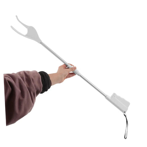 28 Inch Long Reach Grabber Tool Reacher Aid With Firm Grip And Nonslip Hold For Seniors And Pregnant Women Lightweight Plastic And Stainless Steel Pickup Tool For Kitchen Balcony And Home, held by hand