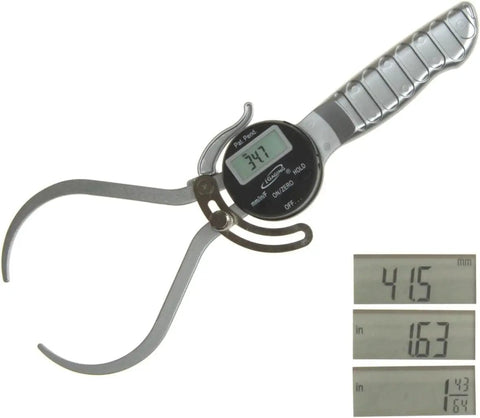 Outside Caliper Beefy Pro Grade Tool With Inch Metric And Fractional Readings Large LCD Display, chrome jaws visible.