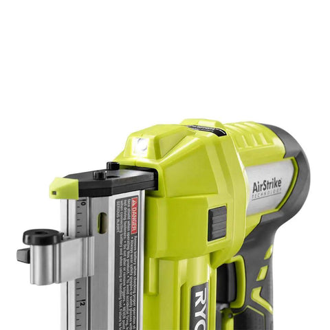 Close-up of Cordless AirStrike 23-Gauge Pin Nailer, 18-Volt One Plus, with headless pin nailing feature and GRIPZONE comfort.